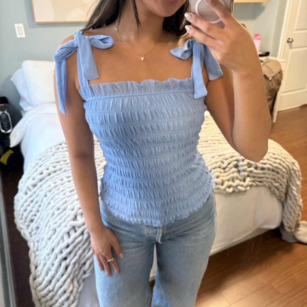 Anthropologie Blue Bow Smocked Tank Top